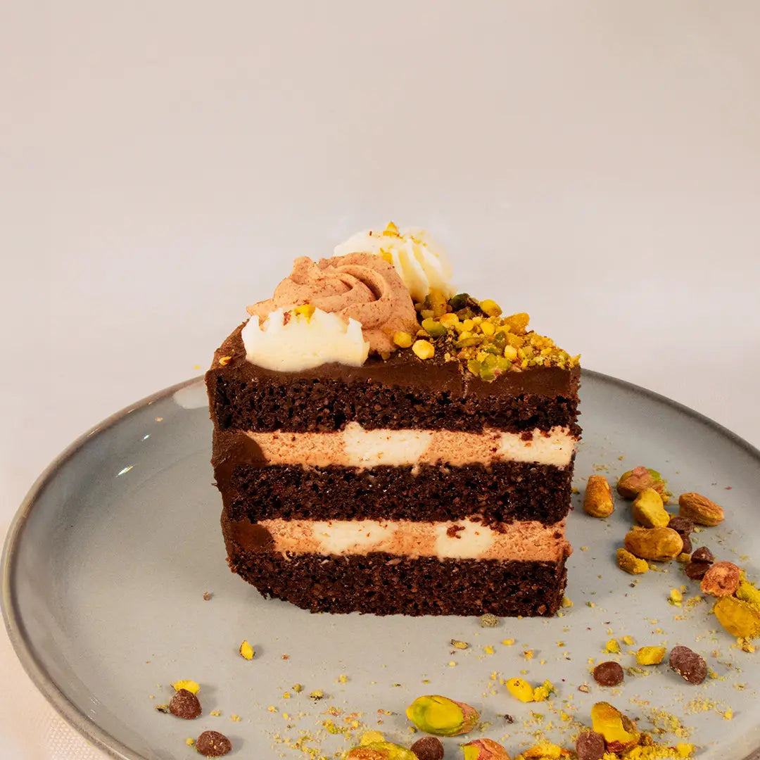 Tarta Keto Triple Chocolat Pistacho