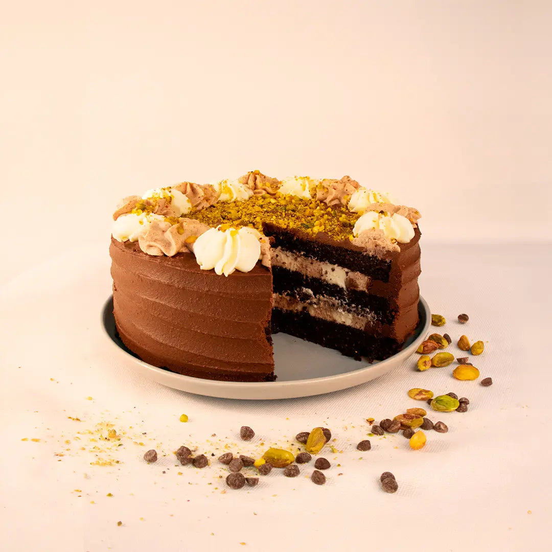 Tarta Keto Triple Chocolat Pistacho